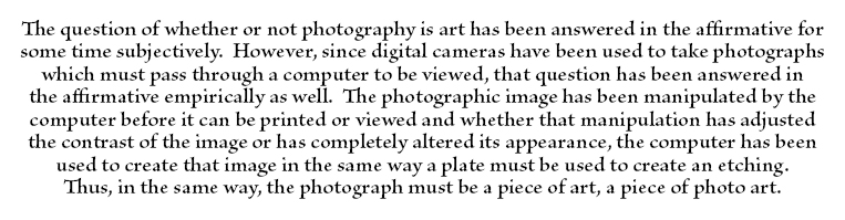 The question of whether or not photography is art.